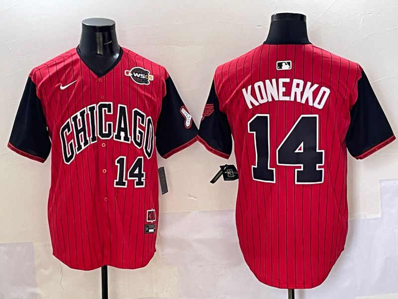 Men Chicago White Sox #14 Konerko Red Stripe Joint Name Nike 2025 MLB Jersey style 7